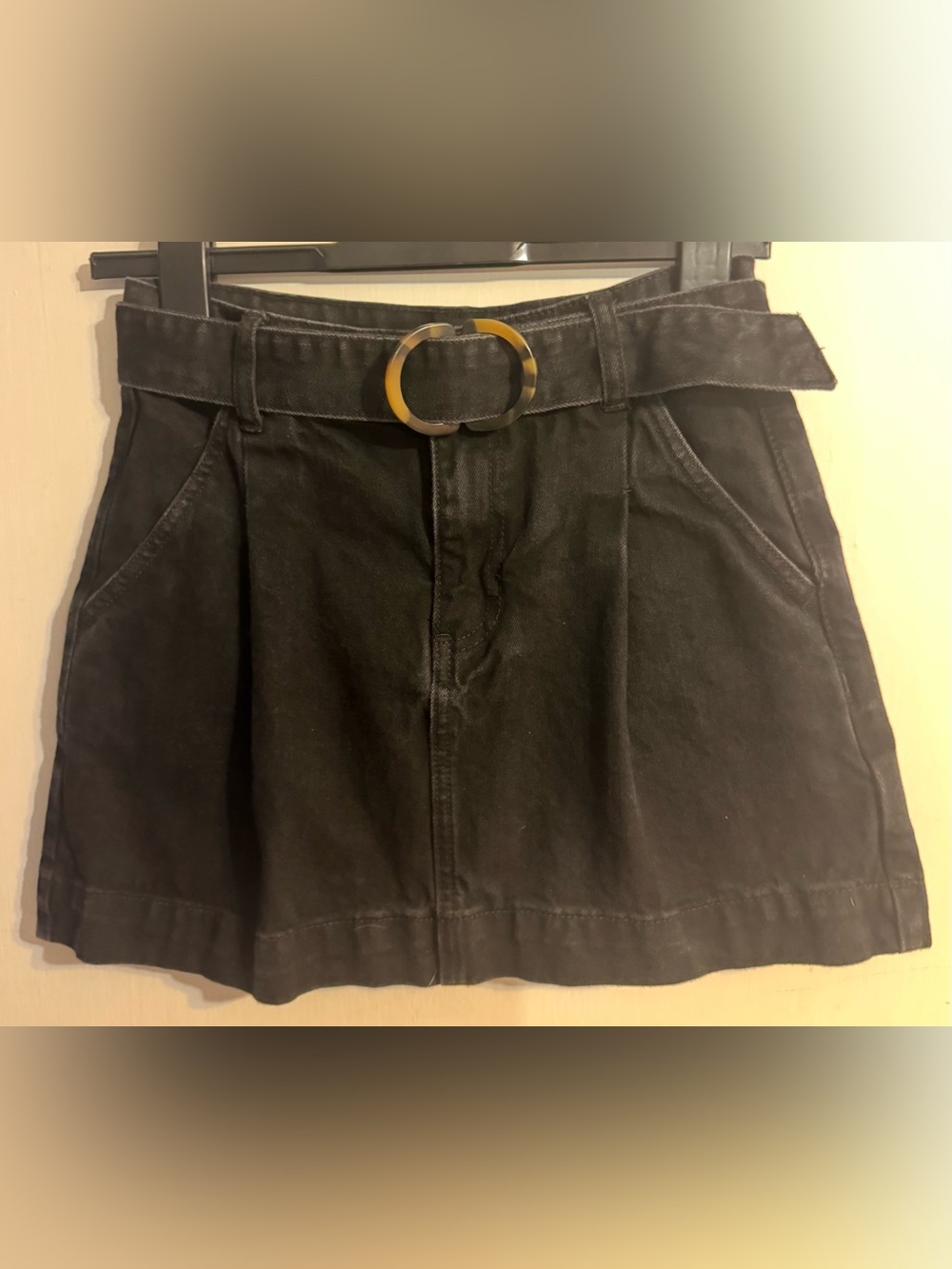 Free People washed black denim mini skirt